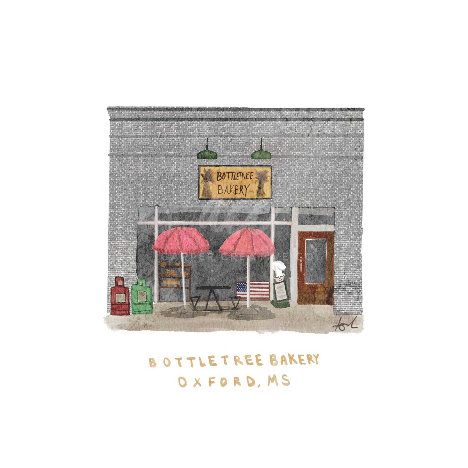 Bottletree Bakery Oxford MS Watercolor Art