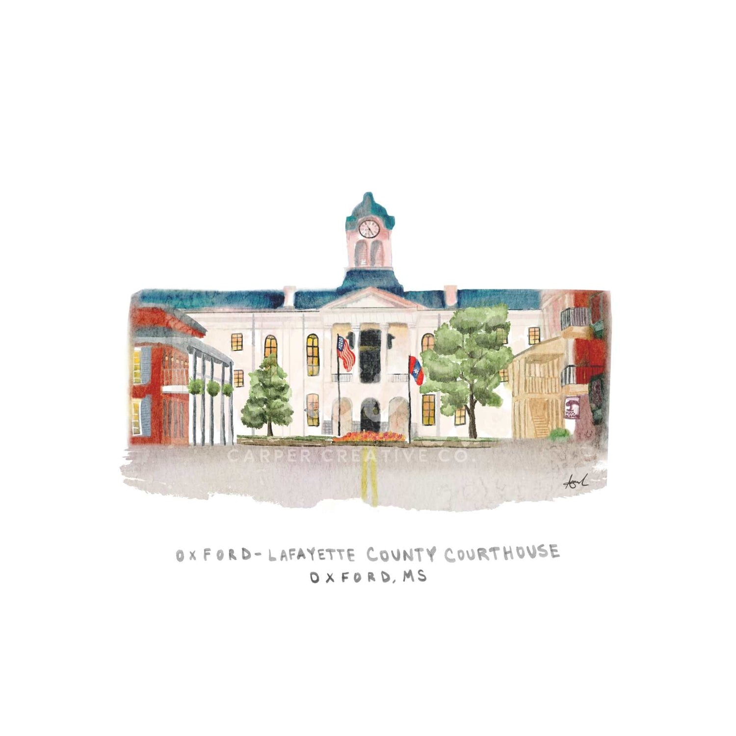 Oxford Lafayette County Courthouse Watercolor Art