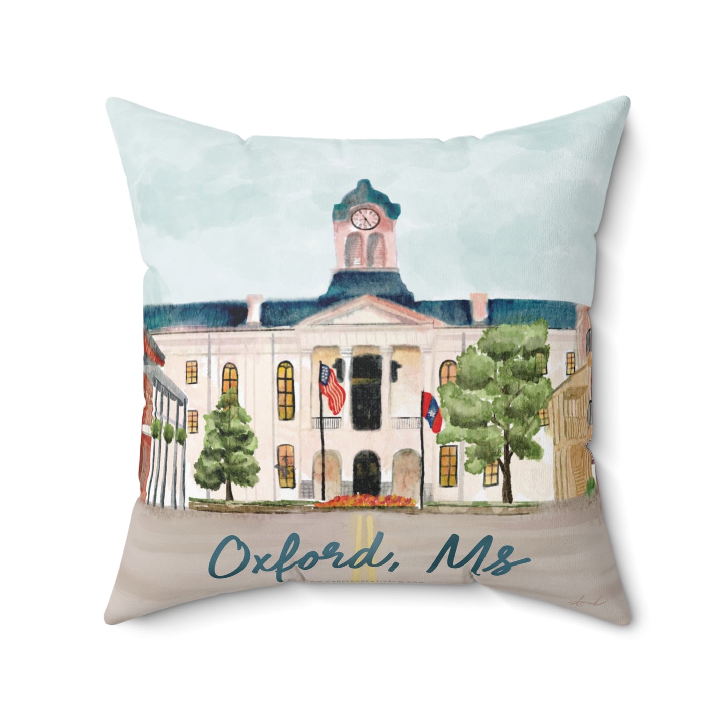 Oxford-Lafayette County Courthouse Watercolor Art Pillow