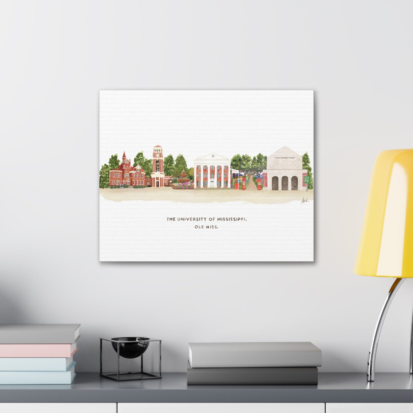 Ole Miss Watercolor Skyline Landmark Art Canvas Gallery Wrap