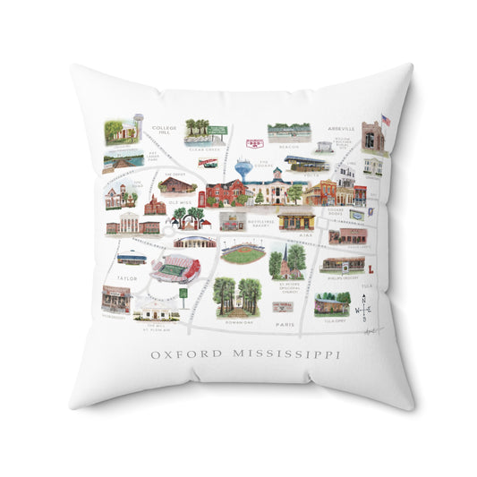 Oxford MS Watercolor Map Art Pillow