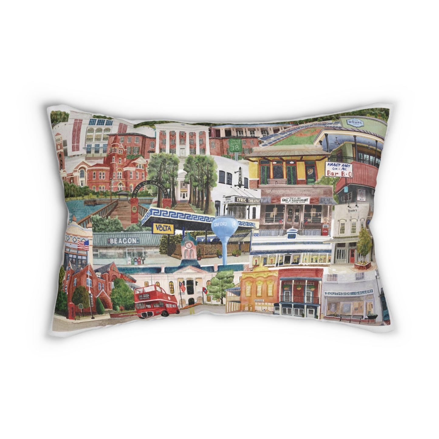 Oxford MS Landmark Art Collage Lumbar Pillow