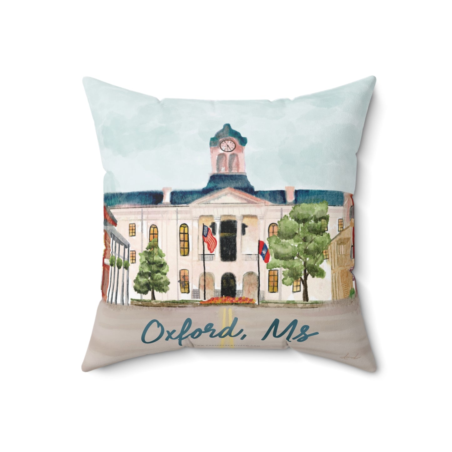 Oxford-Lafayette County Courthouse Watercolor Art Pillow