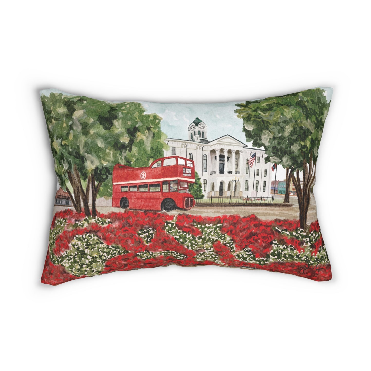 Courthouse Square Double Decker Oxford MS Watercolor Art Pillow