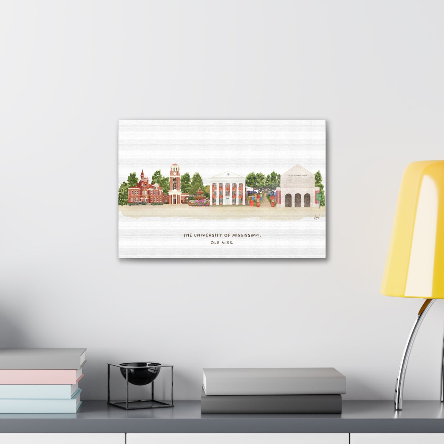 Ole Miss Watercolor Skyline Landmark Art Canvas Gallery Wrap