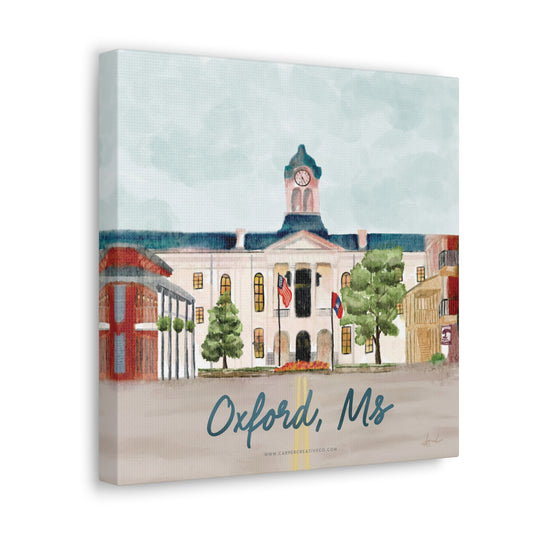 Oxford-Lafayette County Courthouse Watercolor Art Canvas