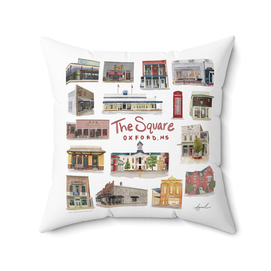 The Square Collage Oxford Mississippi Watercolor Art Pillow