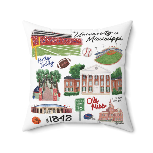 Ole Miss Watercolor Art Collage Square Pillow