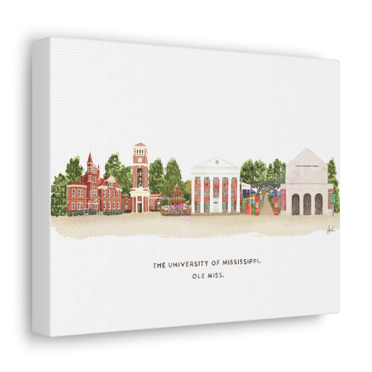 Ole Miss Watercolor Skyline Landmark Art Canvas Gallery Wrap