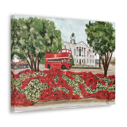 Courthouse Square Double Decker Bus Oxford MS Watercolor Art Canvas