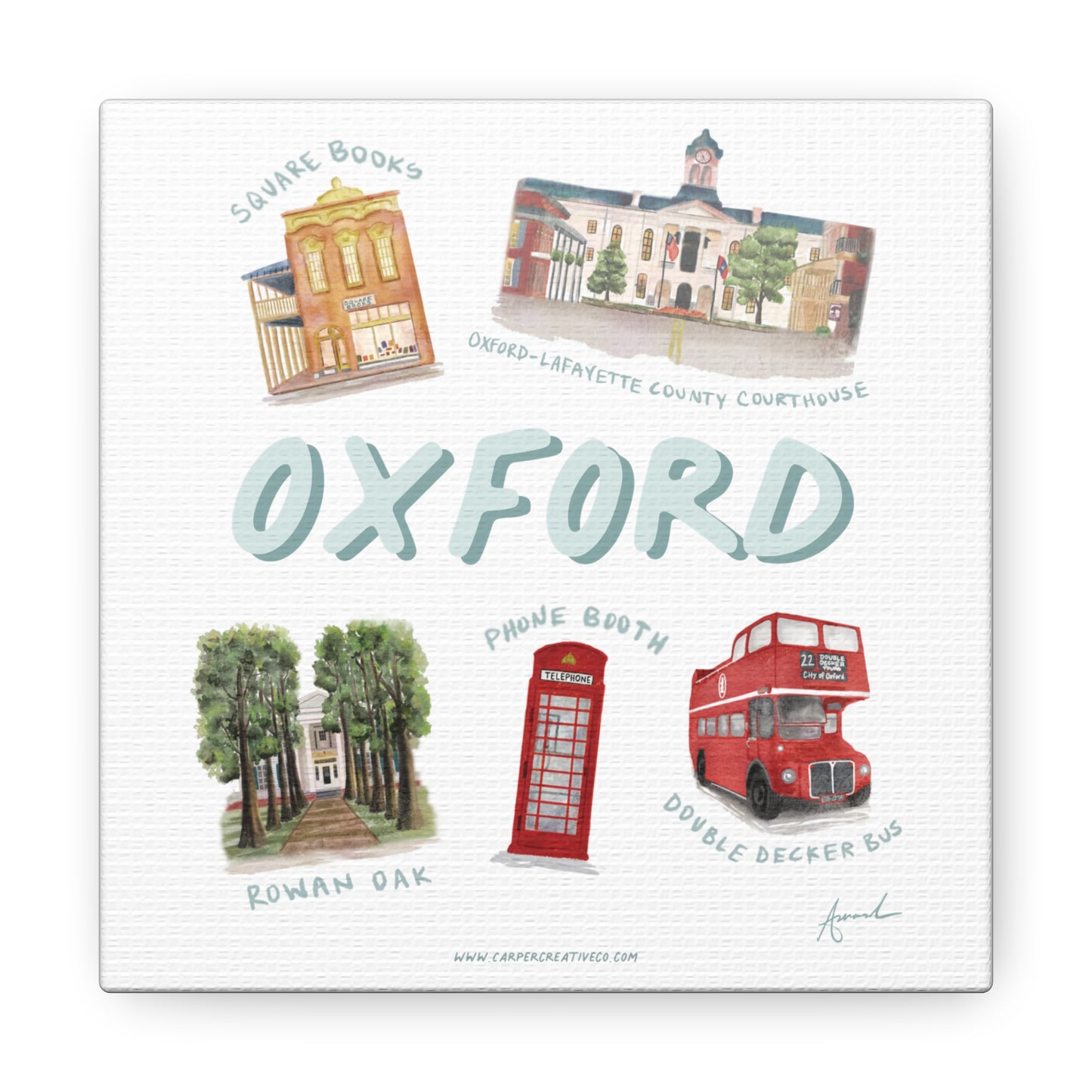 Oxford MS Landmarks Watercolor Art Canvas