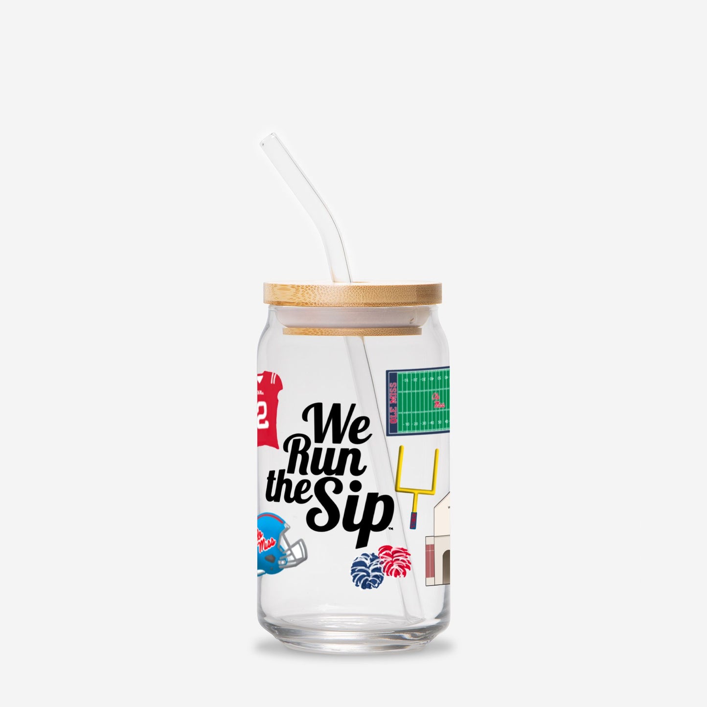 Ole Miss Football Glass Cup with Lid and Straw