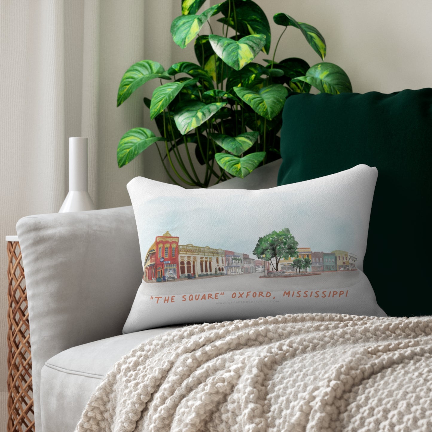 The Square Pano Oxford MS Watercolor Art Lumbar Pillow