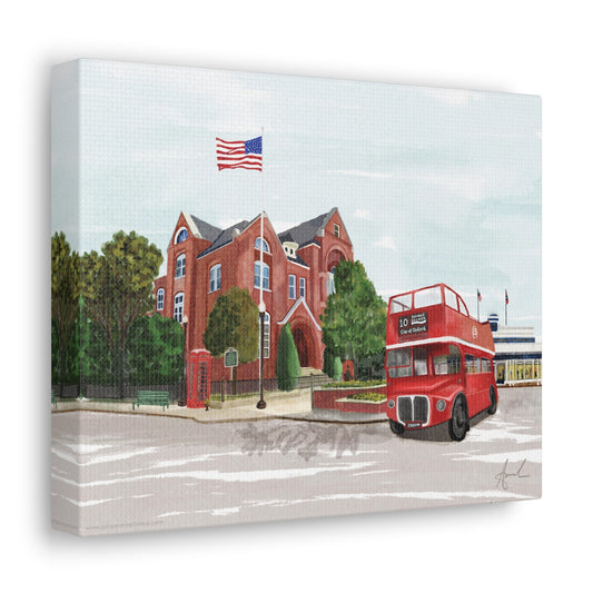 City Hall Double Decker Bus Oxford MS Watercolor Art Canvas