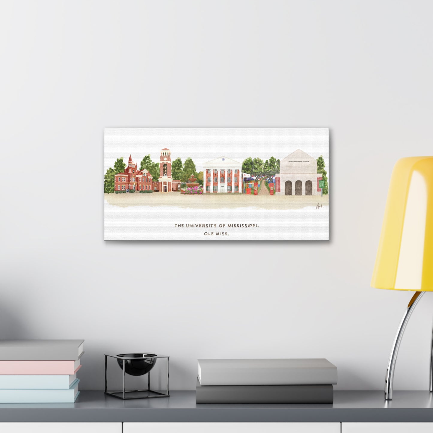 Ole Miss Watercolor Skyline Landmark Art Canvas Gallery Wrap