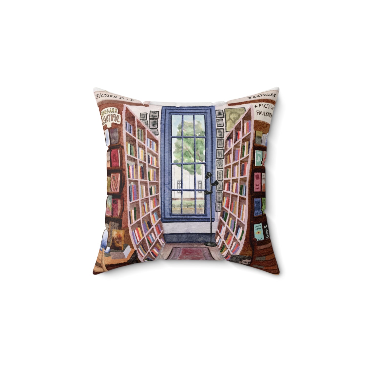 Upstairs Window Square Books Oxford MS Watercolor Art Pillow