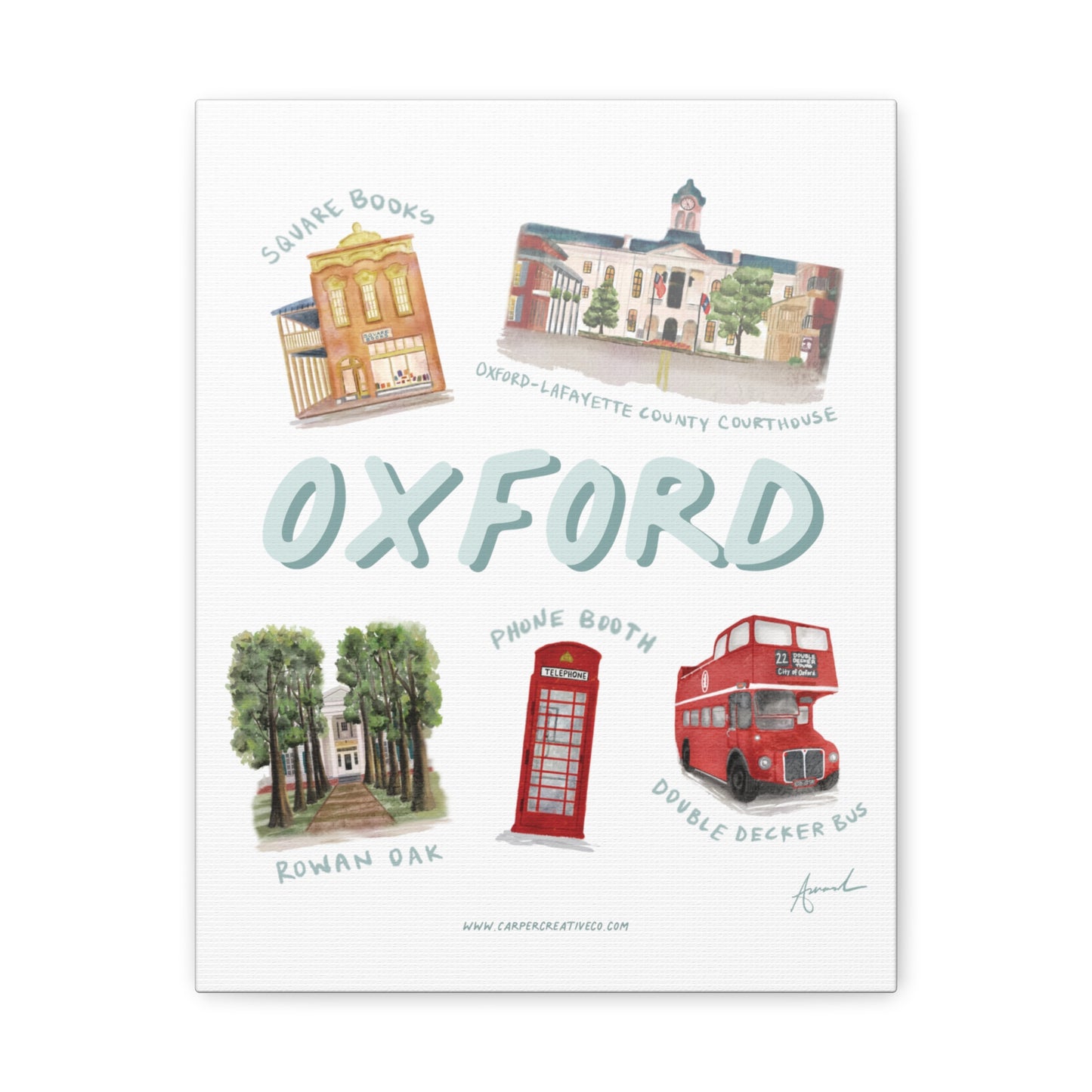 Oxford MS Landmarks Watercolor Art Canvas