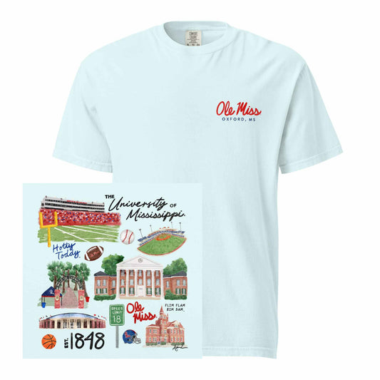 Ole Miss Watercolor Art Collage T-shirt - Comfort Colors