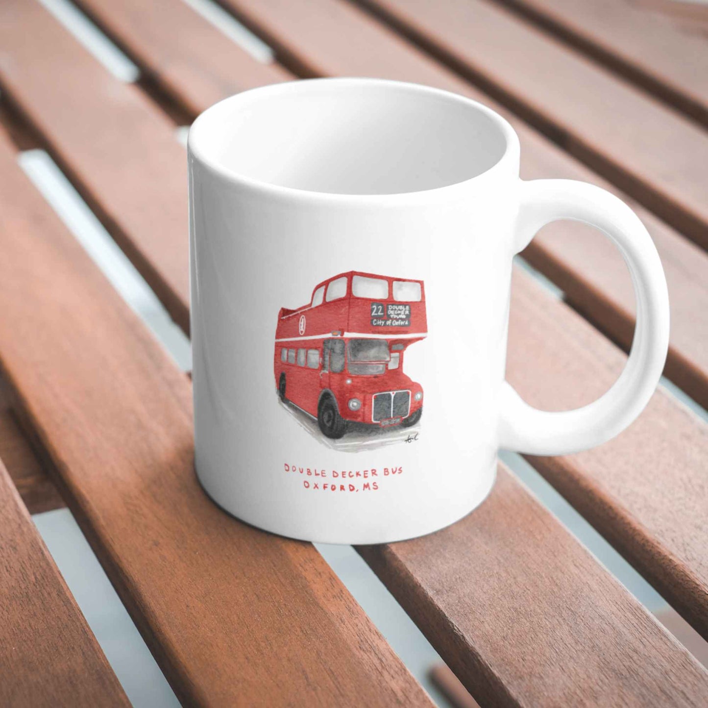 Double Decker Bus Oxford MS Watercolor Art Mug