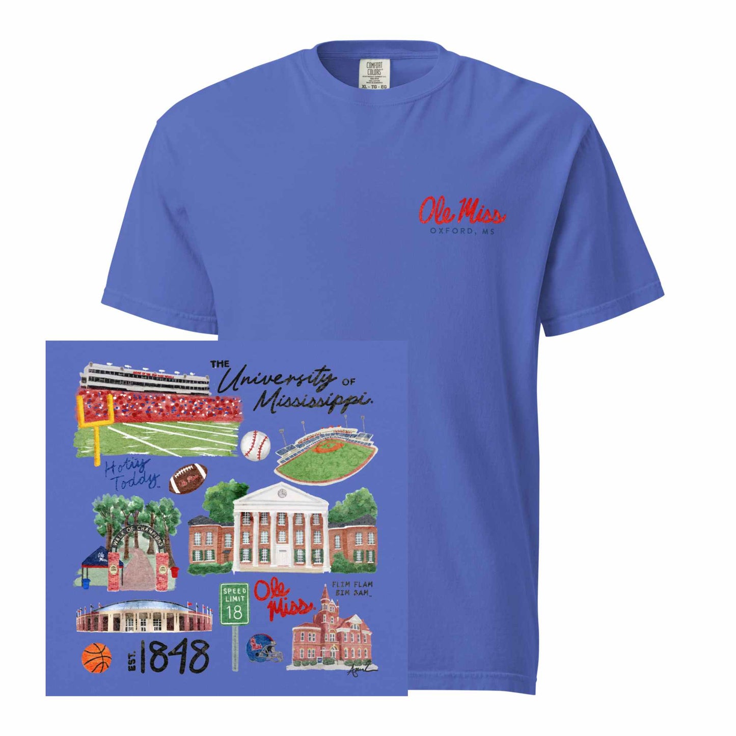 Ole Miss Watercolor Art Collage T-shirt - Comfort Colors