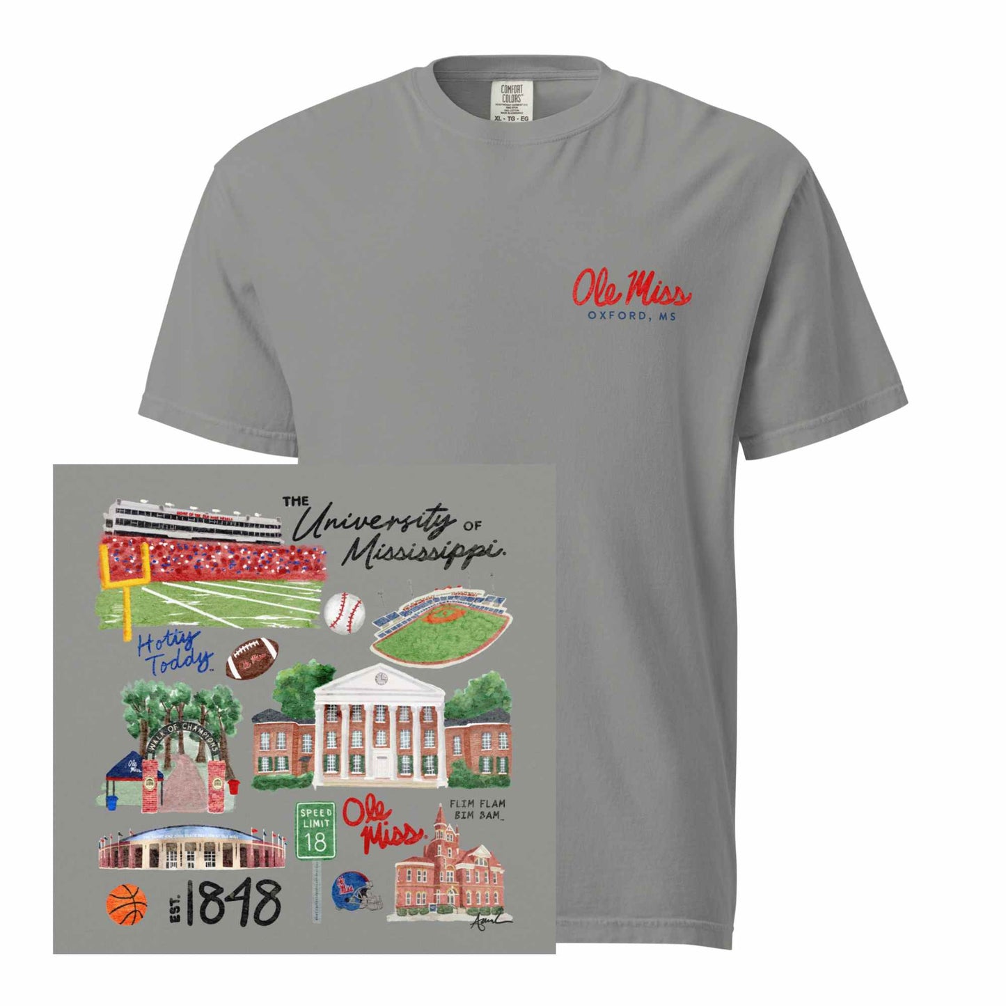 Ole Miss Watercolor Art Collage T-shirt - Comfort Colors