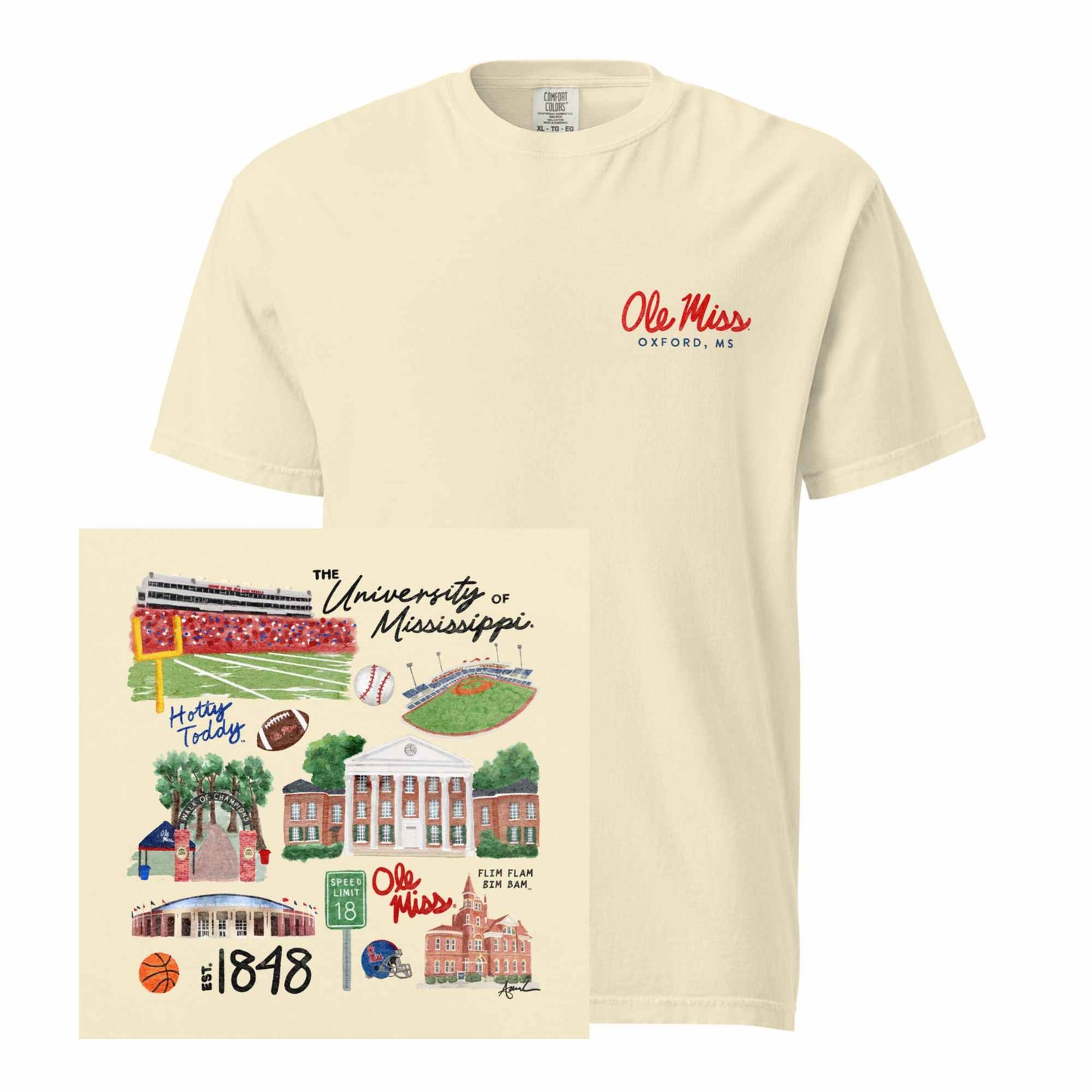 Ole Miss Watercolor Art Collage T-shirt - Comfort Colors