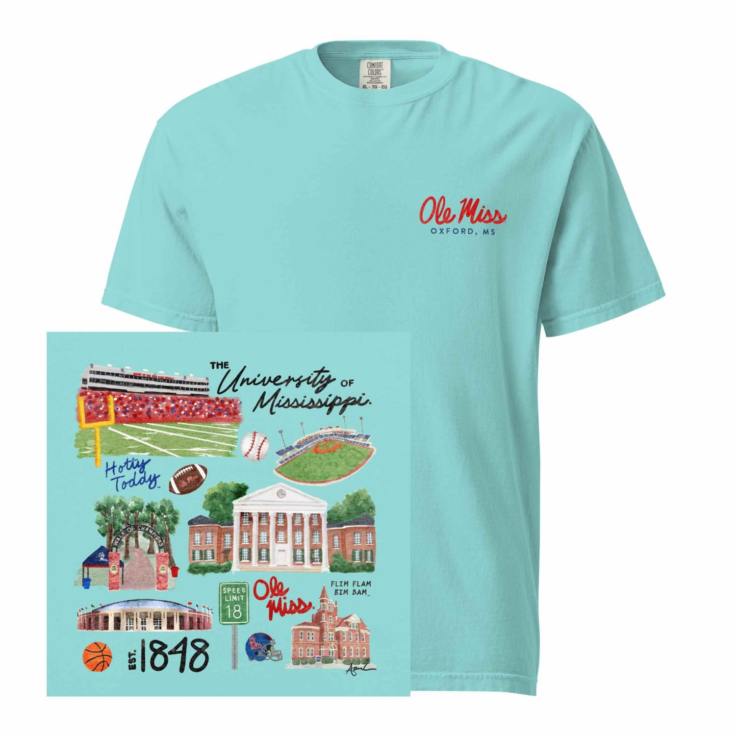 Ole Miss Watercolor Art Collage T-shirt - Comfort Colors