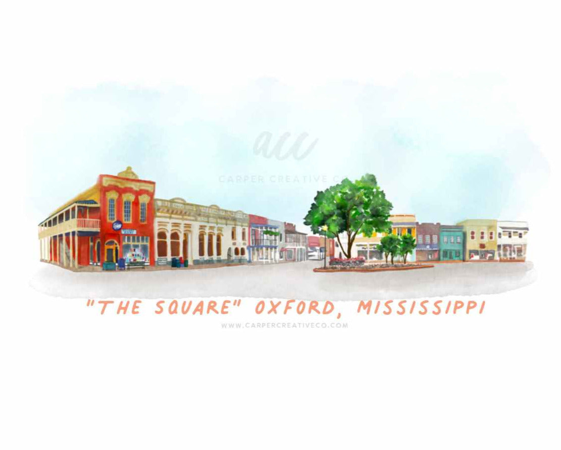 The Square Pano Oxford Mississippi Panoramic Watercolor Art Mug