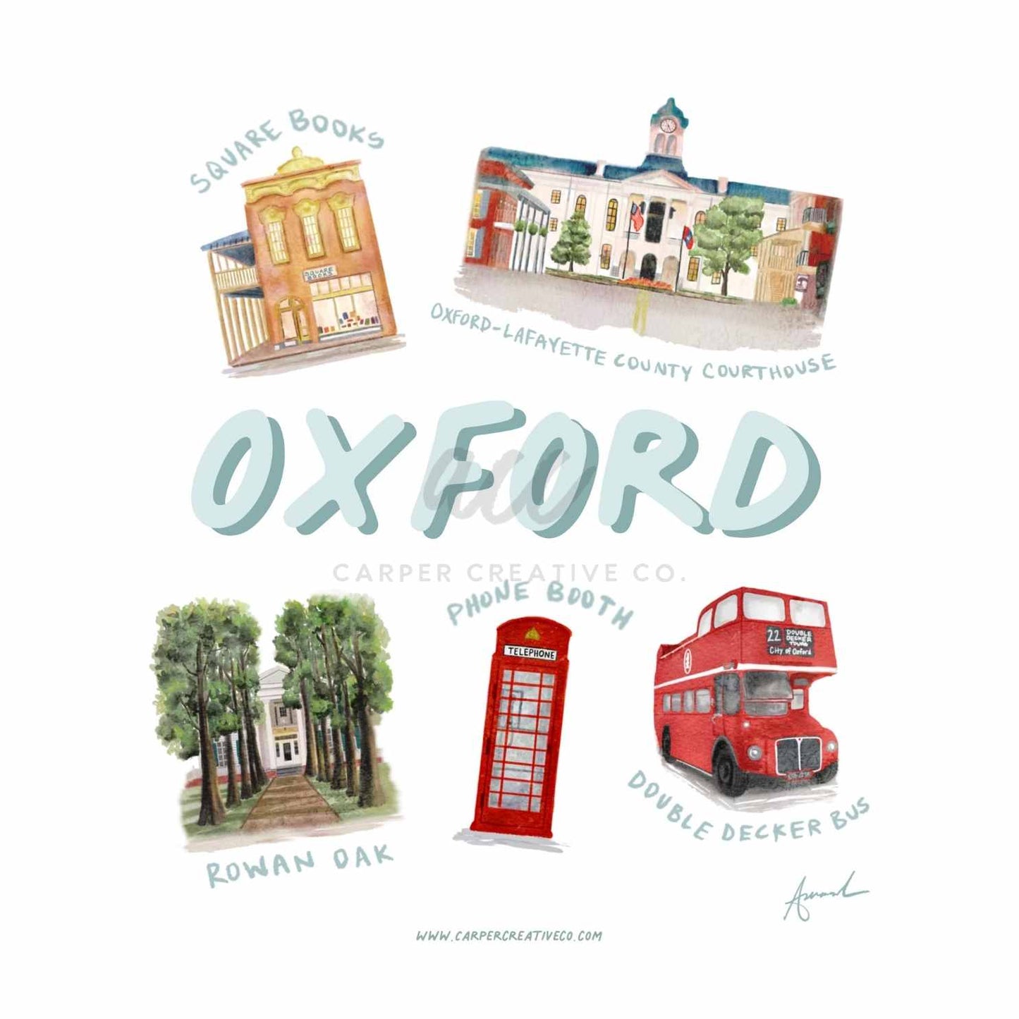 Oxford MS Landmarks Collage Watercolor Art Mug