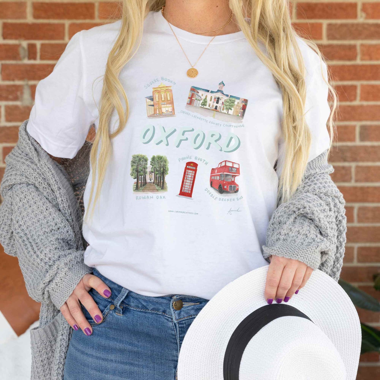 Oxford MS Landmarks Watercolor Art T-shirt - Bella + Canvas