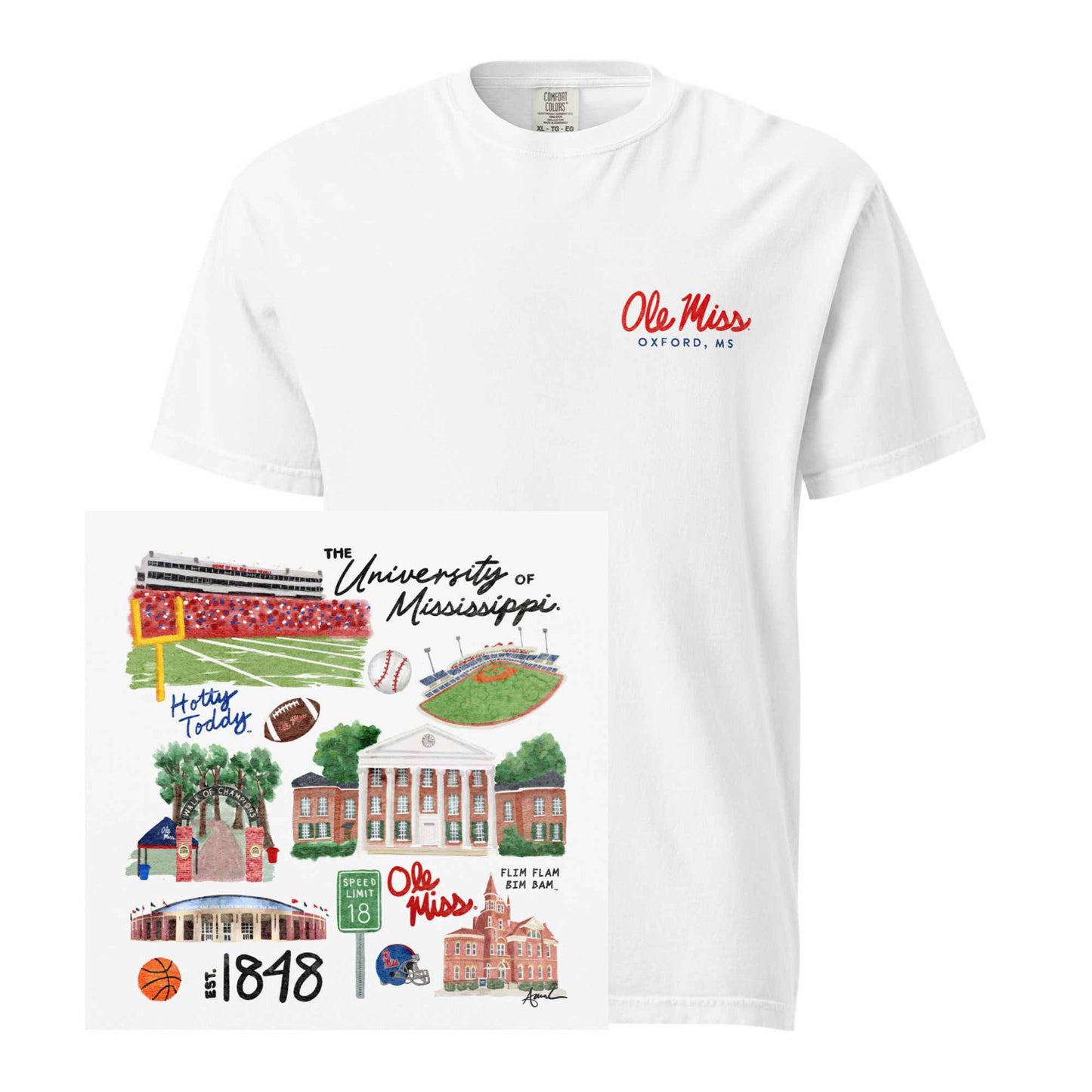 Ole Miss Watercolor Art Collage T-shirt - Comfort Colors