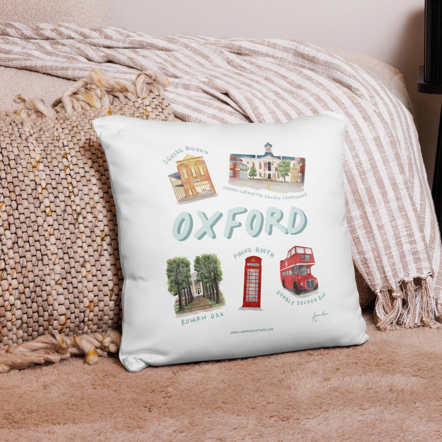 Oxford MS Landmarks Watercolor Art Pillow