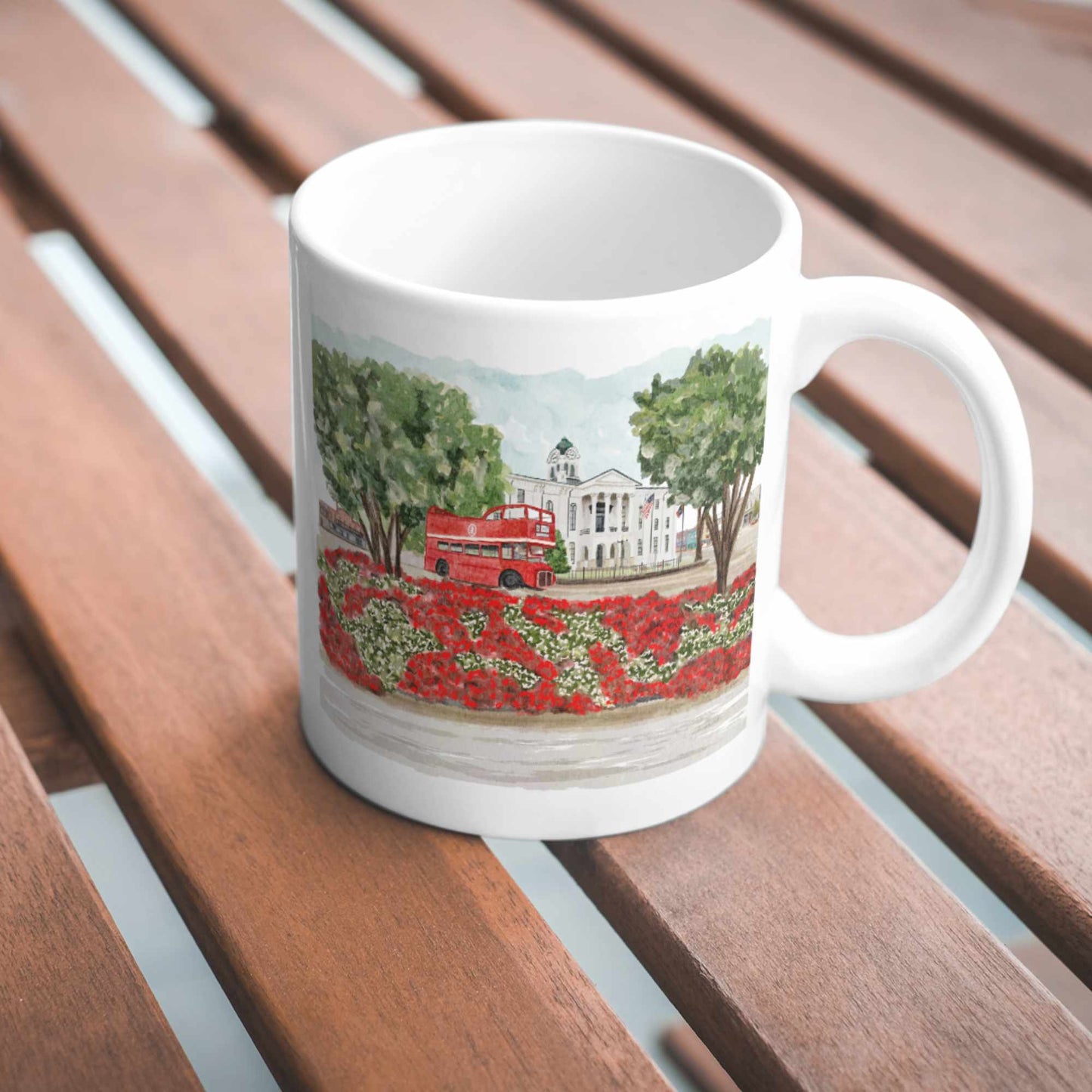 Courthouse Square Double Decker Bus Oxford MS Watercolor Mug