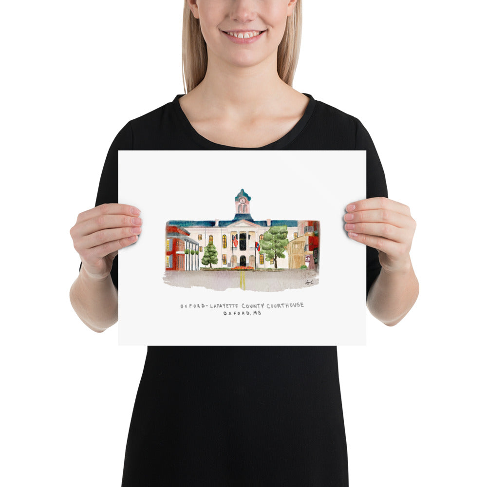 Oxford-Lafayette County Courthouse Watercolor Art Print