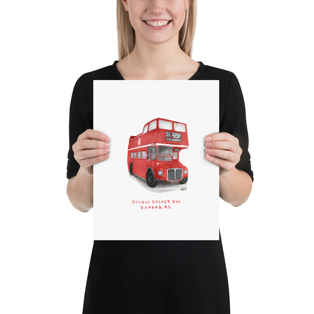 Double Decker Bus Oxford MS Watercolor Art Print