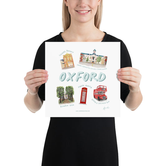 Oxford MS Landmarks Collage Watercolor Art Print