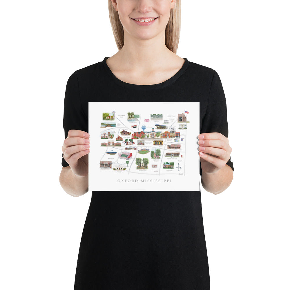 Oxford MS Watercolor Map Art Print