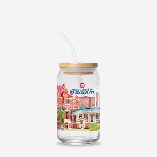 Ole Miss Landmarks Watercolor Glass Cup 16oz