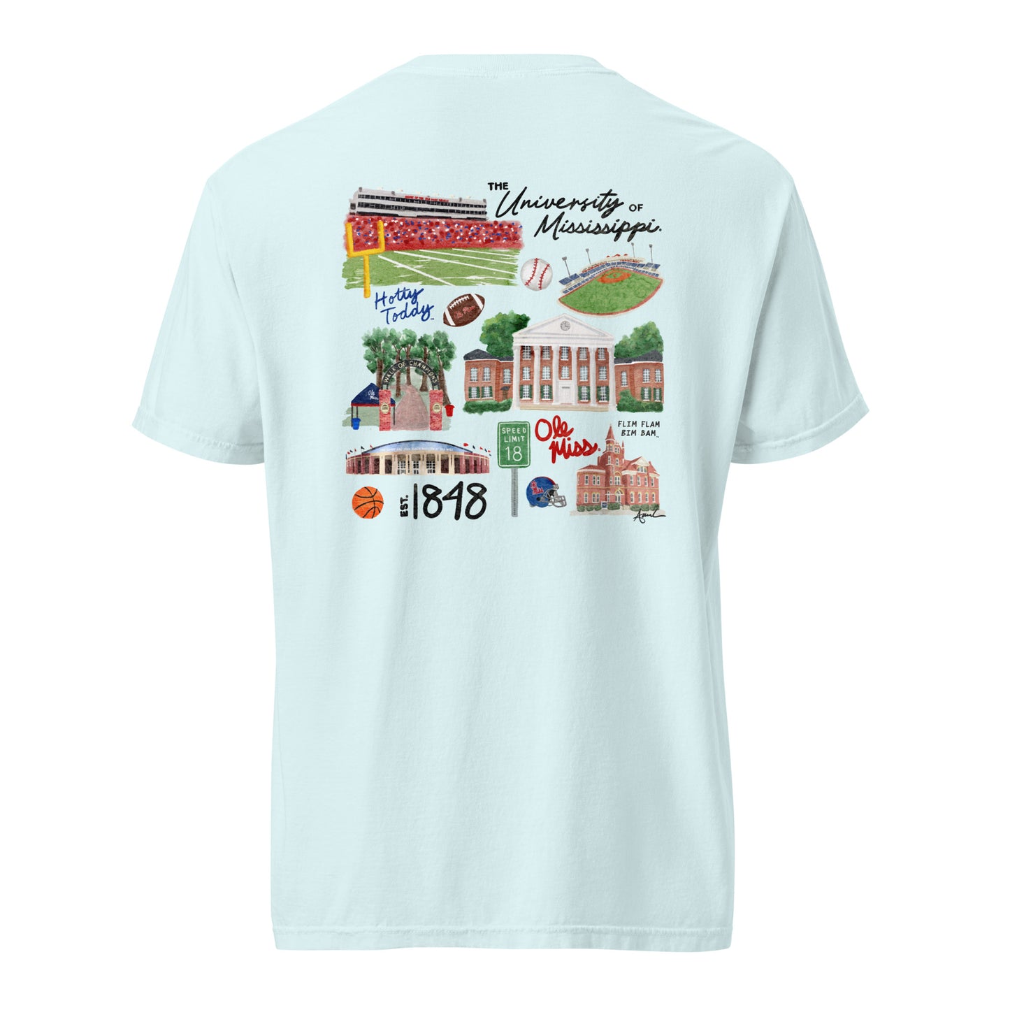 Ole Miss Watercolor Art Collage T-shirt - Comfort Colors