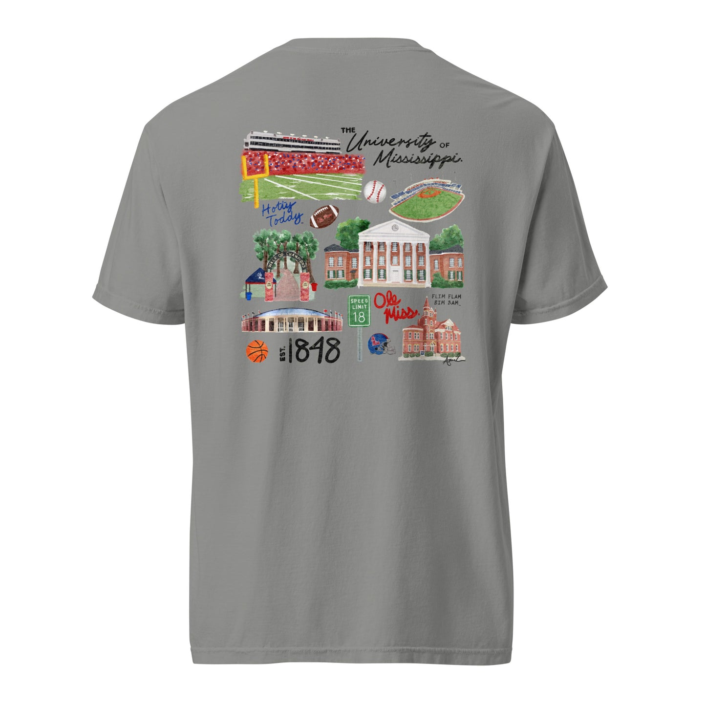 Ole Miss Watercolor Art Collage T-shirt - Comfort Colors