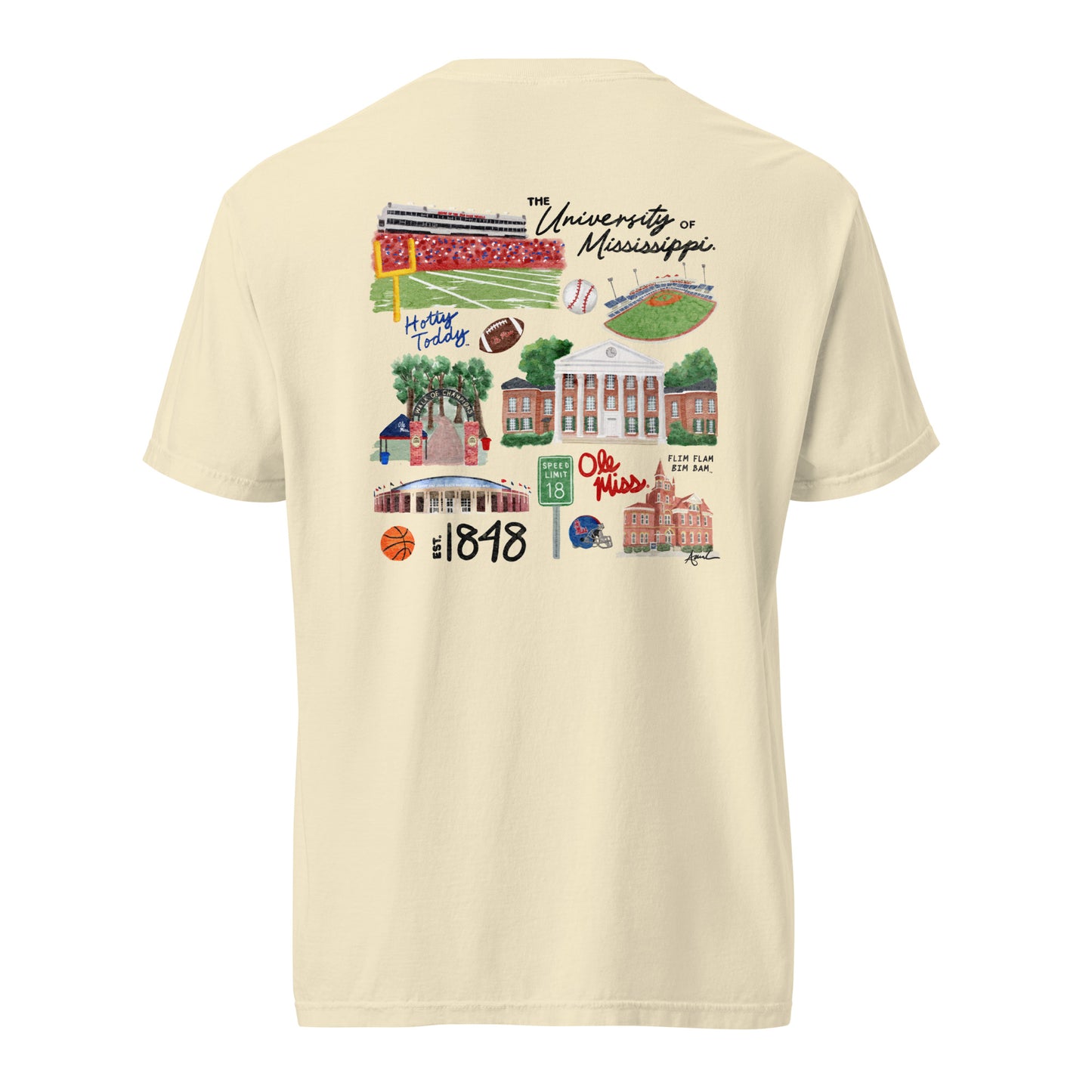 Ole Miss Watercolor Art Collage T-shirt - Comfort Colors