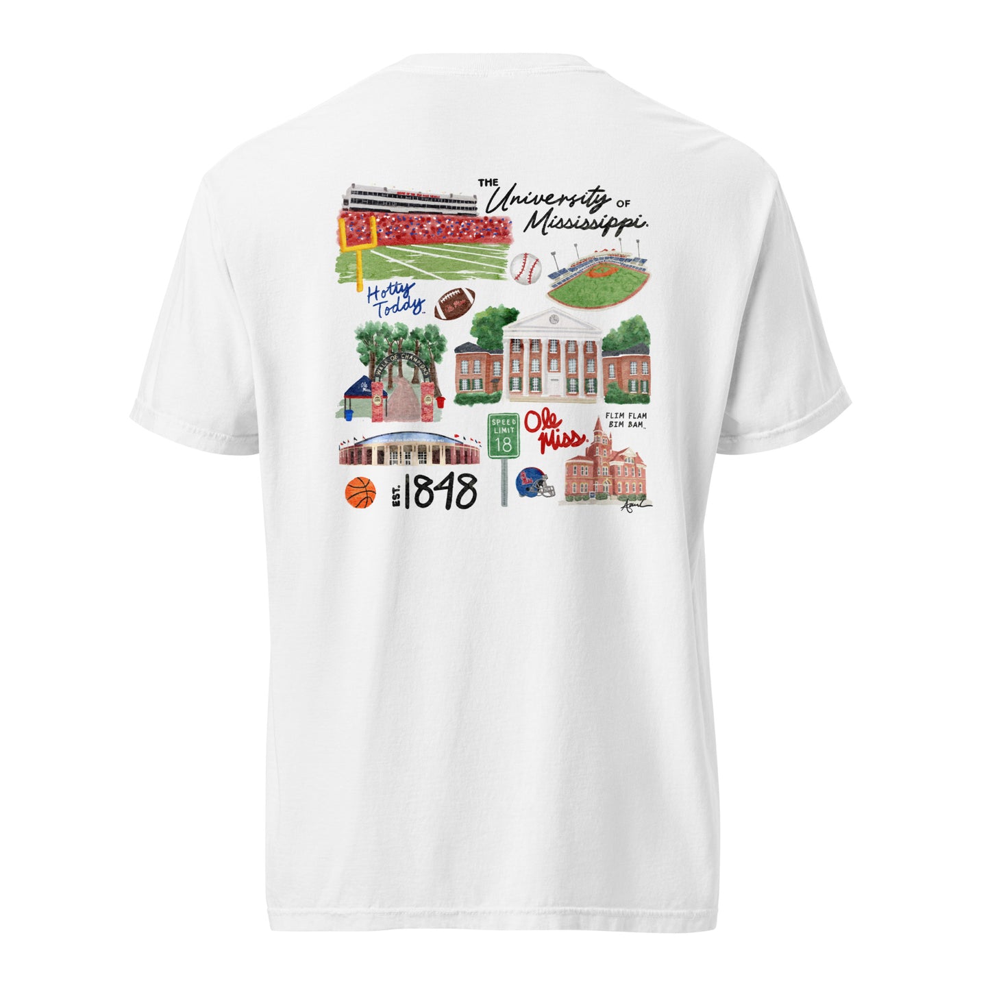 Ole Miss Watercolor Art Collage T-shirt - Comfort Colors