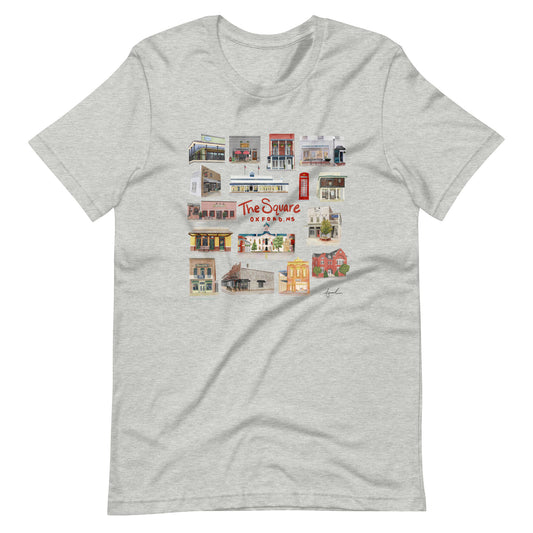 The Square Collage Oxford MS Watercolor Art T-Shirt - Bella + Canvas