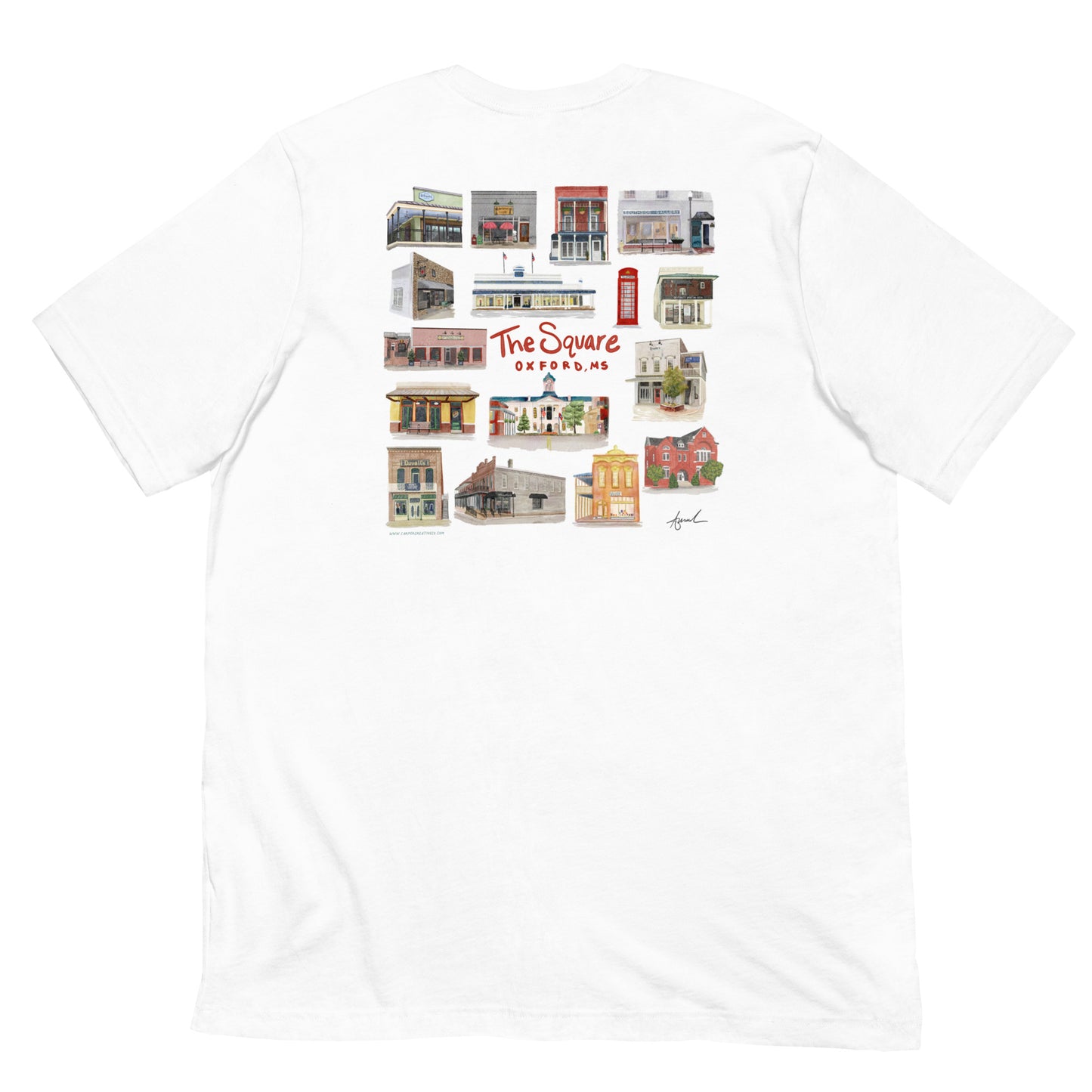 The Square Oxford Mississippi Watercolor Art T-shirt - Bella + Canvas