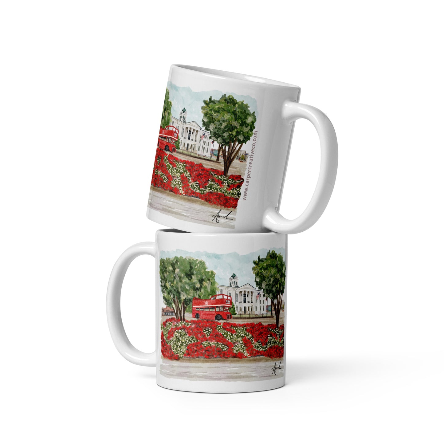 Courthouse Square Double Decker Bus Oxford MS Watercolor Mug