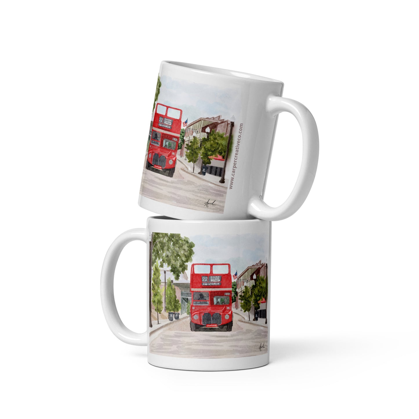 "Double Decker Tours" Oxford, MS Watercolor Art Mug