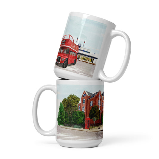 City Hall Double Decker Bus Oxford MS Watercolor Art Mug