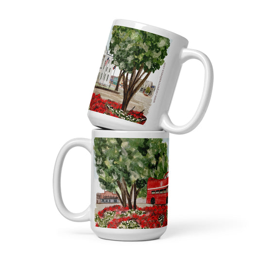 Courthouse Square Double Decker Bus Oxford MS Watercolor Mug